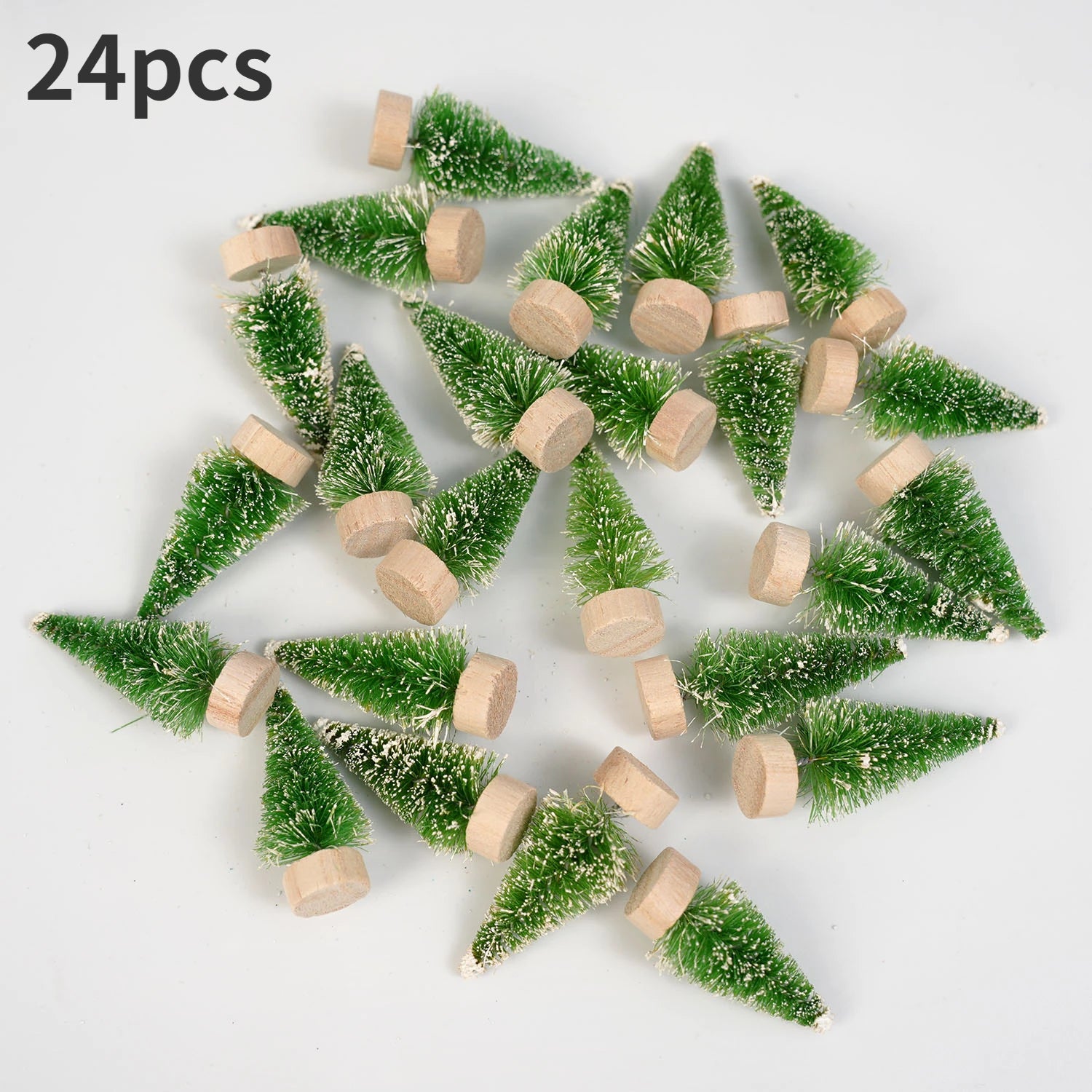 24pcs, Mini Christmas Sisal Snow Frost Tree with Wooden Bottling Brush - Perfect Desktop Tree for Christmas Party and Home Decor
