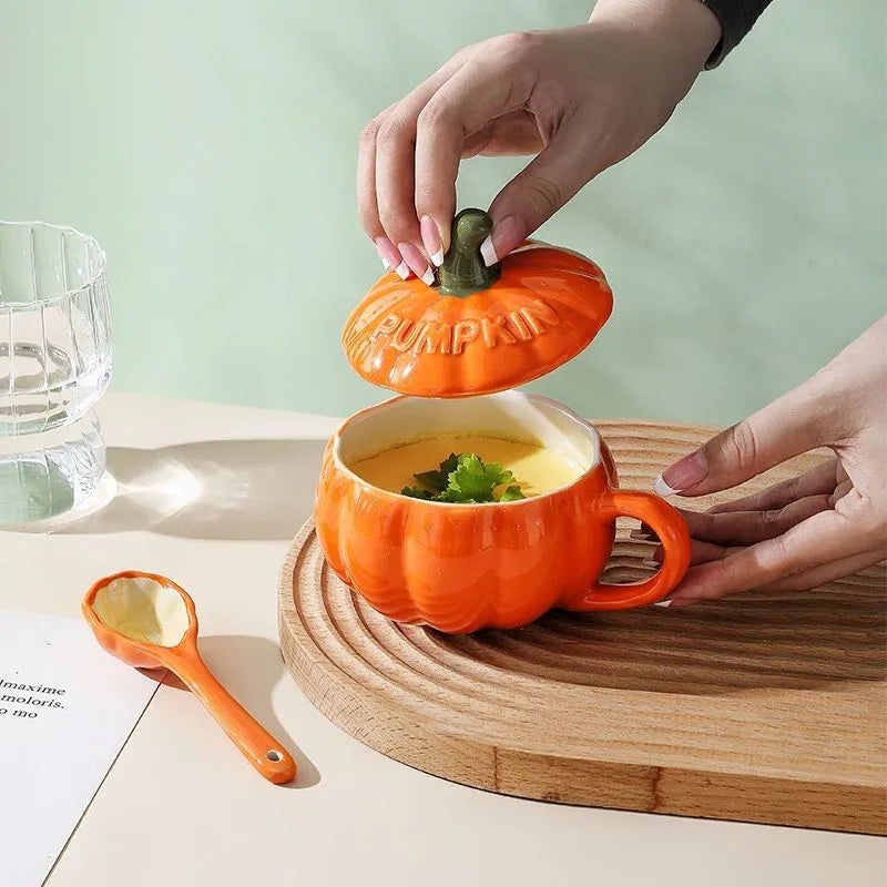 Pumpkin Mug Ceramic Cup with Spoon Halloween Creative with Handle Scalding-proof Cute Style Breakfast Milk Cups Coffee Mug