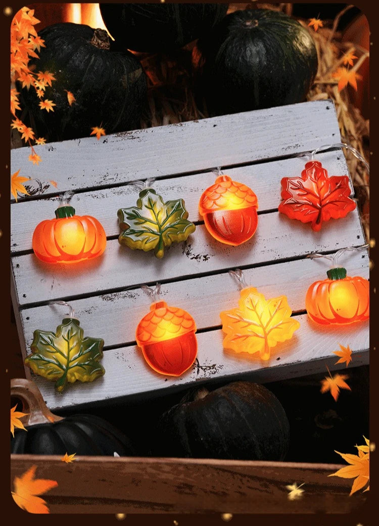 1.5/3m Halloween LED Pumpkin Light String Nut Maple Leaf Lamp Home Christmas Party Decoration Hanging Lights Thanksgiving Gifts