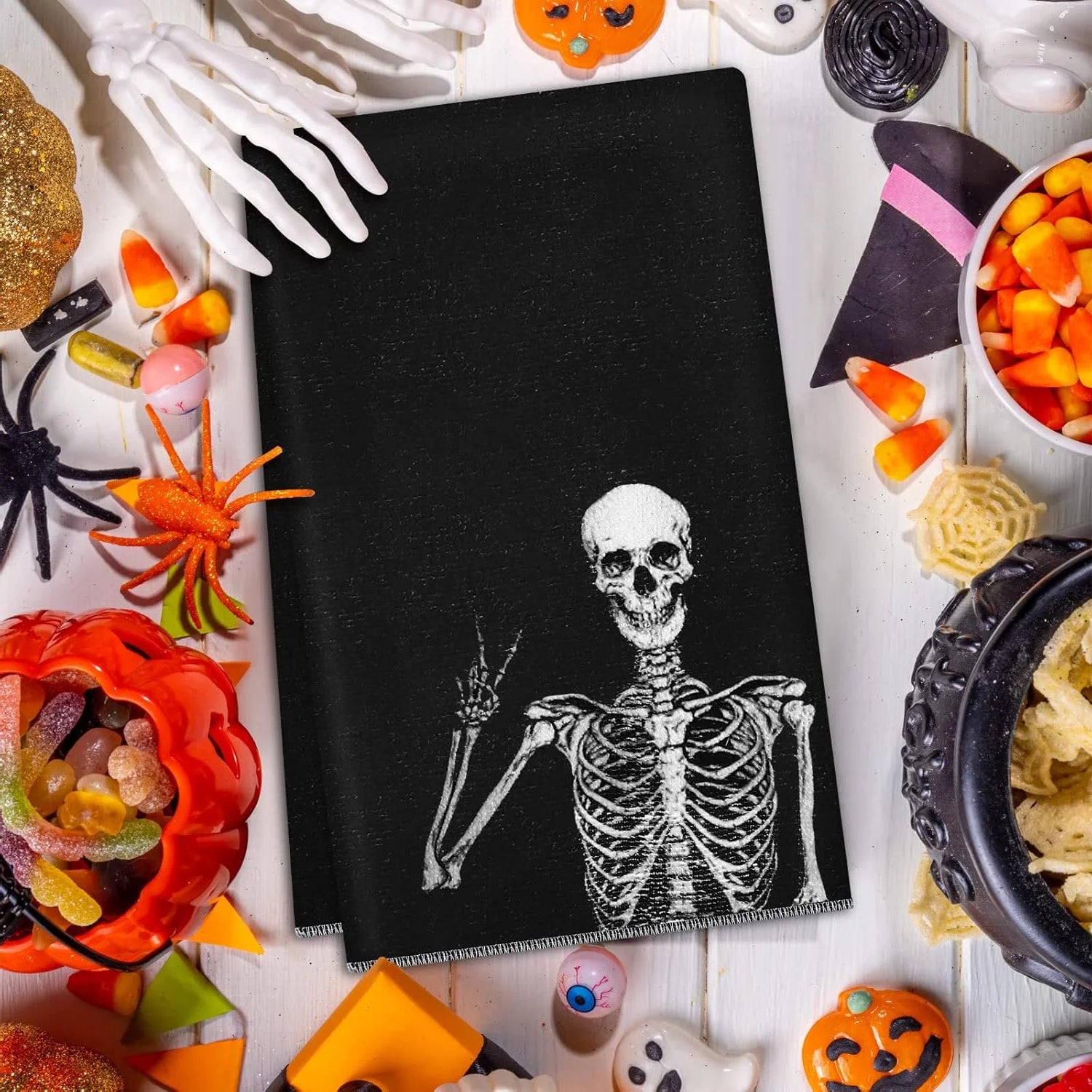 Halloween Kitchen Towels Gift Rock and Roll Skeleton Hippie Skull Dish Towels  Absorbent  Bathroom Gift Halloween decoration