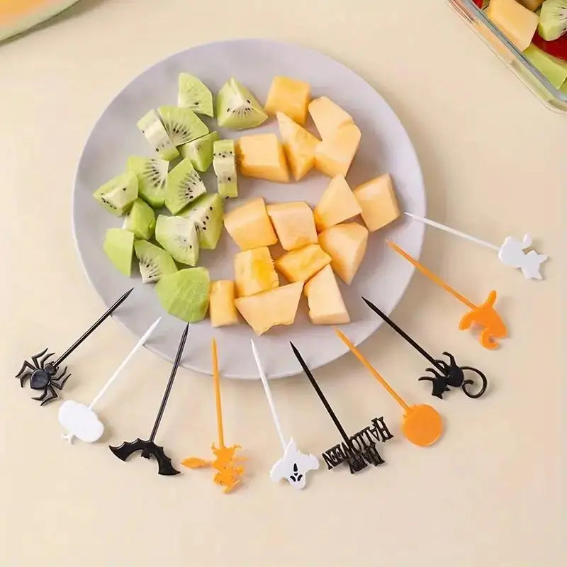 20pcs Halloween food pick, fruit fork, biscuit knife, food grade plastic lunch accessories