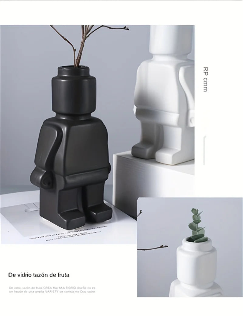 Nordic Style Ceramic Robot Vase Indoor Flower Pot Modern Home Interior Decoration White Goods Decoration Office Desk Decoration