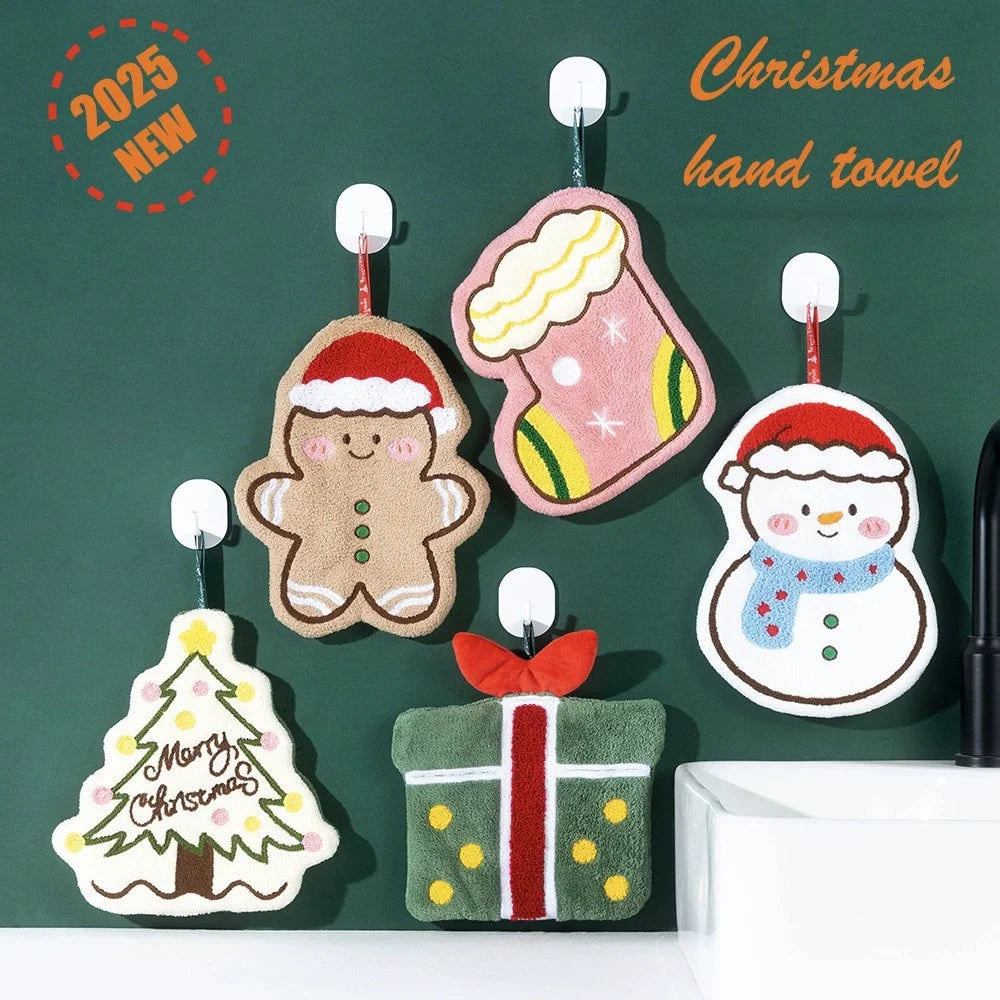 New Cartoon Snowman Christmas Towel - Coral Fleece Absorbent Cleaning Cloth for Kitchen Bathroom Xmas Gifts