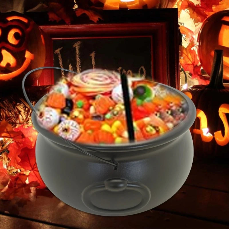 32cm Large 12Inch Black Cauldron Kettle Bucket Witches Sweets Candy Bowl for Halloween Trick or Treating Party Decoration