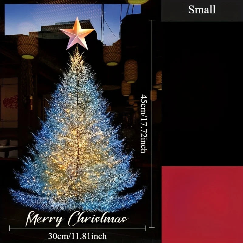 Big Size Christmas Tree Glass Window Stickers Blue Pine Needle Xmas Tree Electrostatic Decals Store Window Display Decoration