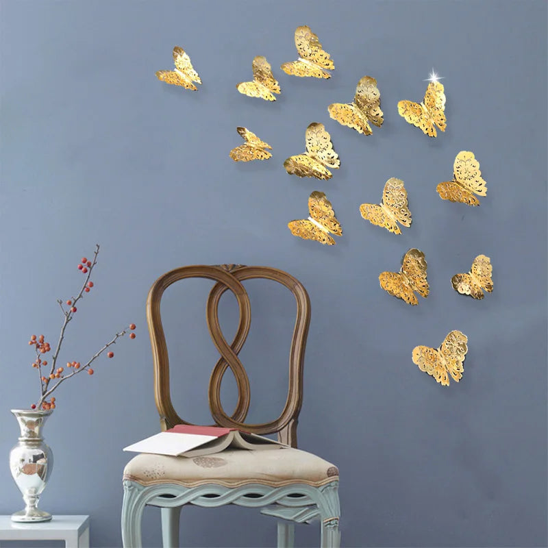 12Pcs Fashion 3D Hollow Butterfly Creative Wall Sticker For DIY Wall Stickers Modern Wall Art Home Decorations DIY Gift