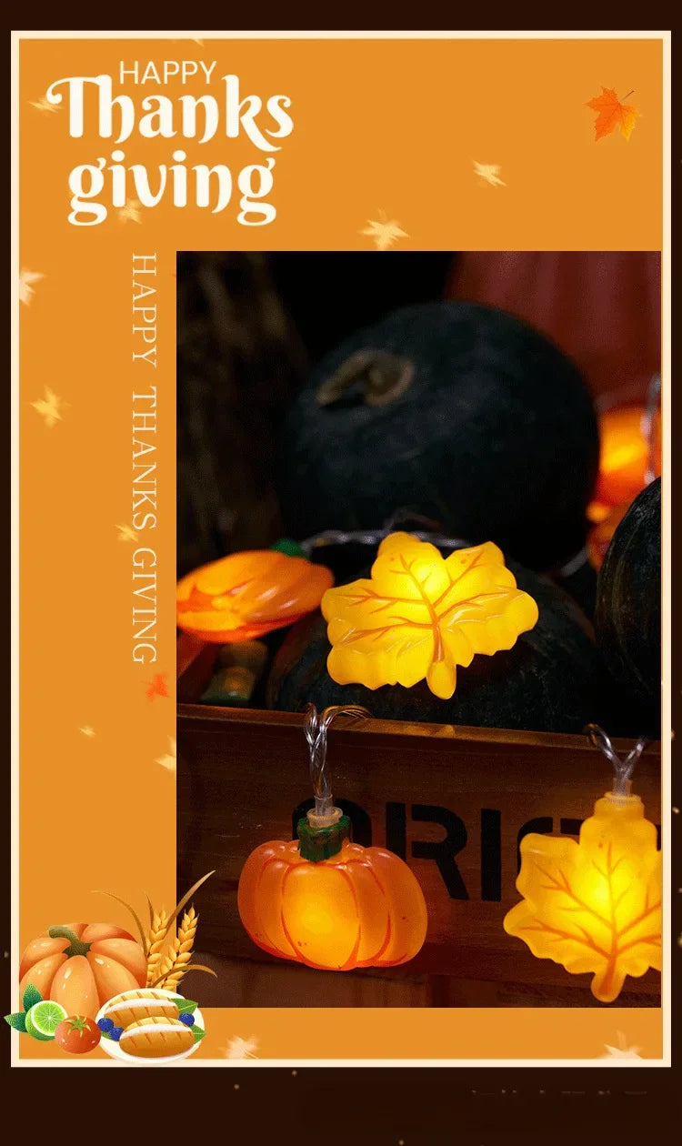 1.5/3m Halloween LED Pumpkin Light String Nut Maple Leaf Lamp Home Christmas Party Decoration Hanging Lights Thanksgiving Gifts