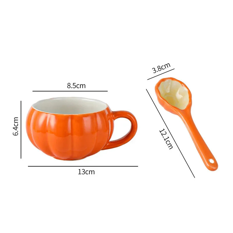 Pumpkin Mug Ceramic Cup with Spoon Halloween Creative with Handle Scalding-proof Cute Style Breakfast Milk Cups Coffee Mug