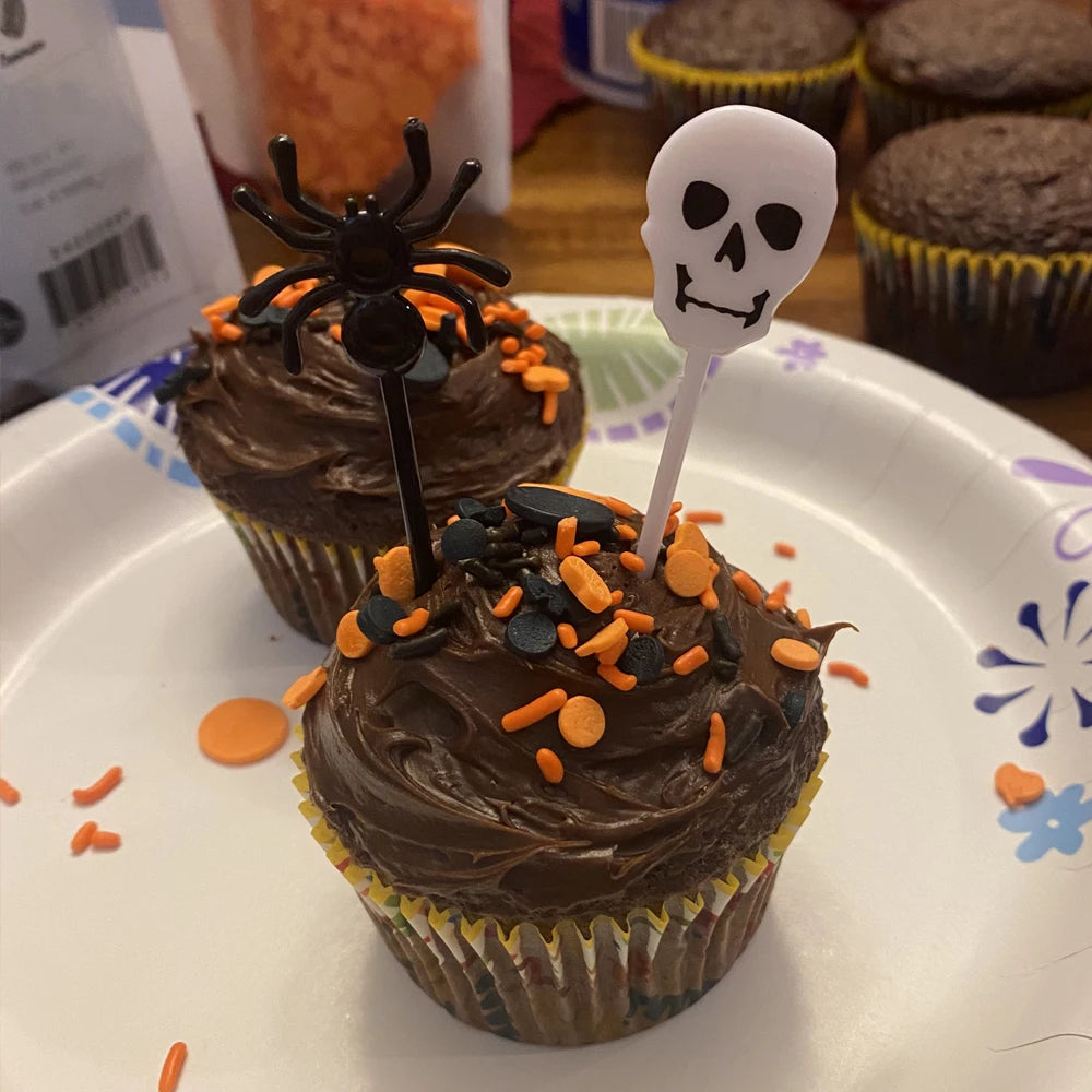 10-30pcs Plastic Halloween Toothpicks Pumpkin Ghost Bat Fruit Fork Dessert Cocktail Cake Decoration Picks Halloween party Supply