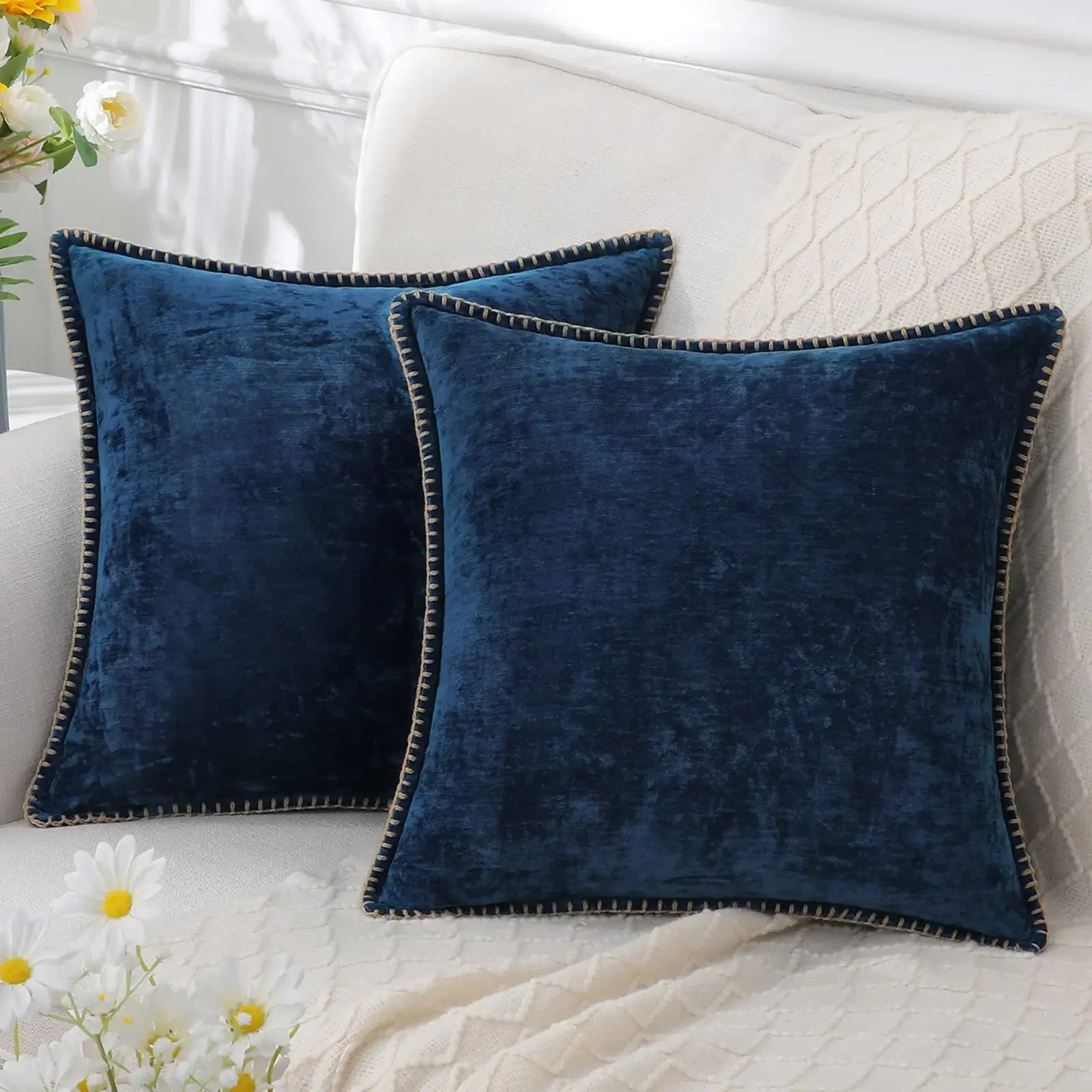 Blue Chenille Cushion Cover 45x45 Pillow Cover 30x50cm Sofa Decorative Throw Pillow Case Soft Luxury For Living Room Sofa Decor﻿