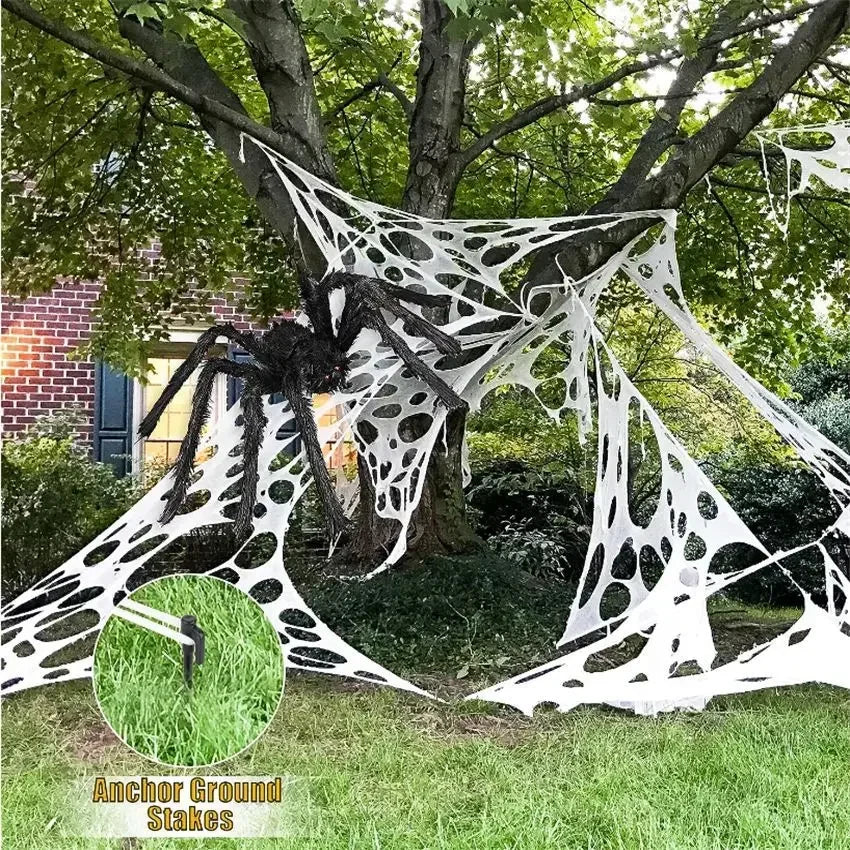 Giant Stretchy Spider Web Halloween Decor 20ft Cobweb Netting Outdoor Scary Indoor Haunt Reusable Creepy Party Must Have