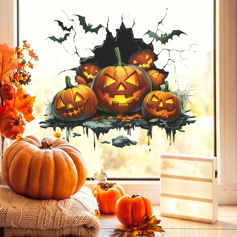 Halloween Wall-breaking Pumpkin Bat Wall Stickers, Suitable for Bedroom and Living Room Wall Decoration Stickers