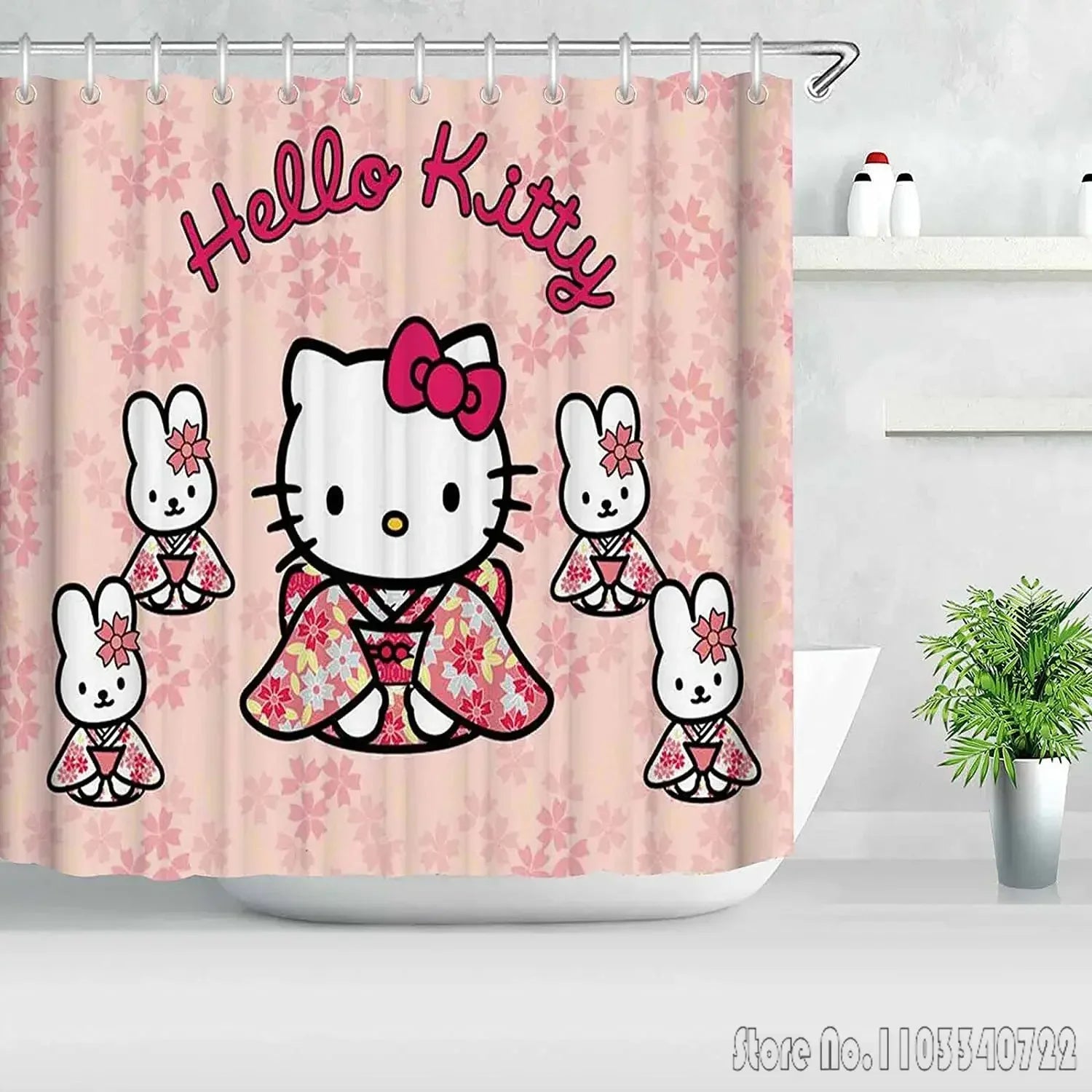 Hello Kitty Shower Curtain Cute Printed Cartoon Bathroom Accessories Decor Sets Full Set Luxury Curtains Home Decor Anime