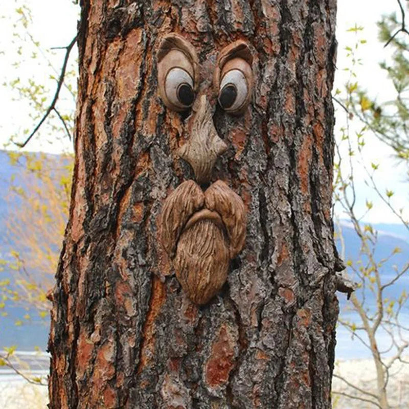 Peeker Yard Art Outdoor Tree Funny Old Man Face Sculpture Whimsical Tree Face Garden Decoration