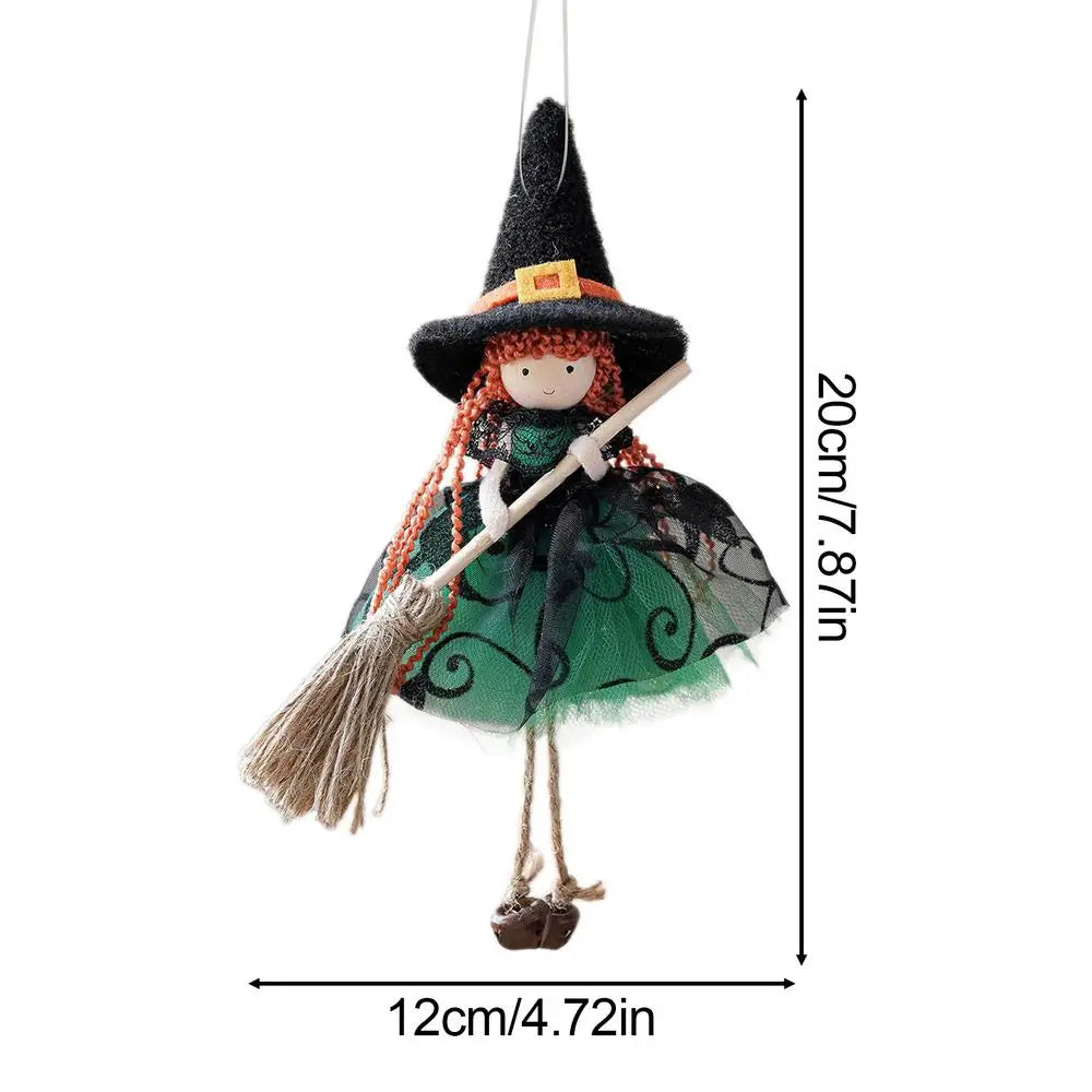 Kitchen Witch Halloween Witch Doll Hangable Decoration with Broom Collectible Figurine Ornament Hangable for Kitchen Haunted