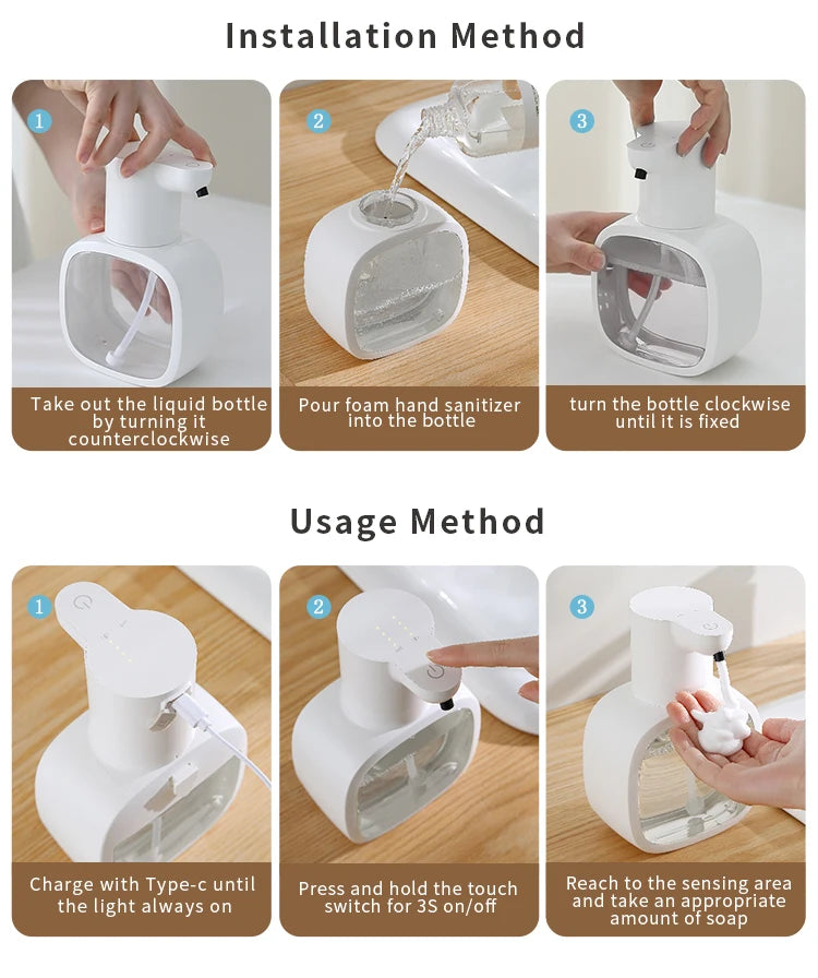 New Wall Mounted Automatic Soap Dispenser Foam Smart Hand Washing Machine 500ml Liquid Rechargeable Bathroom Induction Sensor