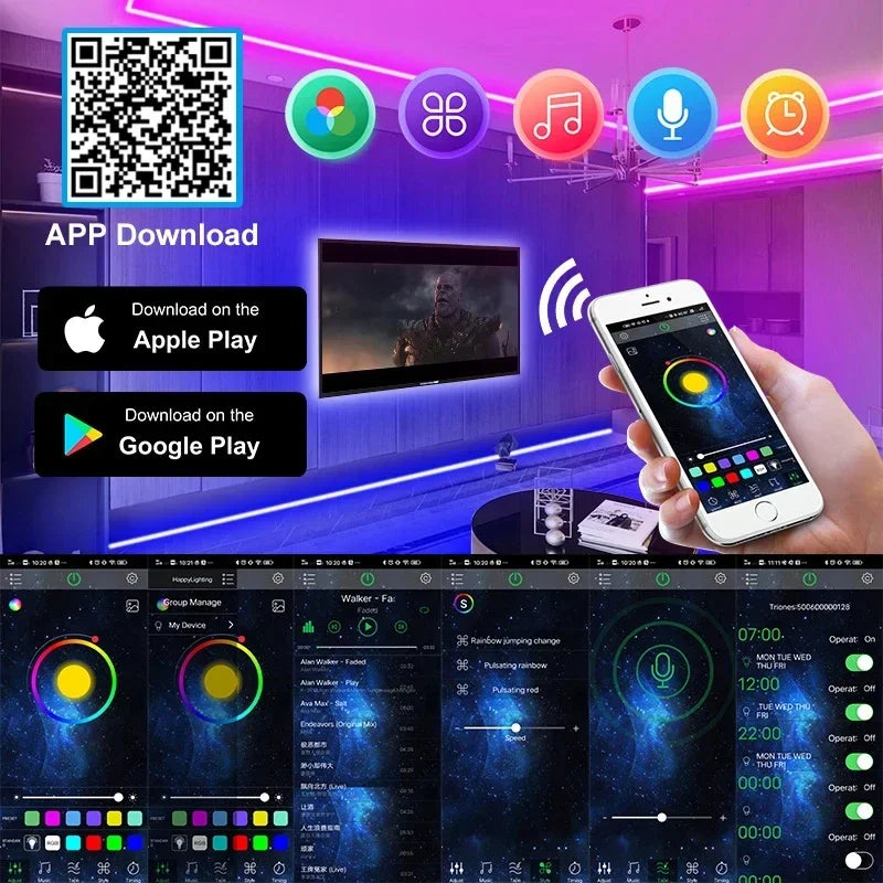 5V 5050 LED Strip Light USB Bluetooth APP Control 30LEDs/m RGB Flexible Diode For TV Backlight Lamp Home Christmas Decor Lights