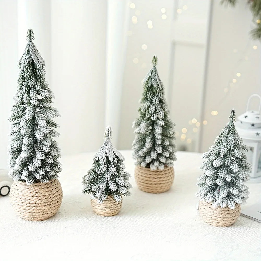 4Pcs/Set Mini Christmas Tree Artificial Small Snow Pine Xmas Tree Decorations New Year Party Ornaments Gifts Home Table Decor