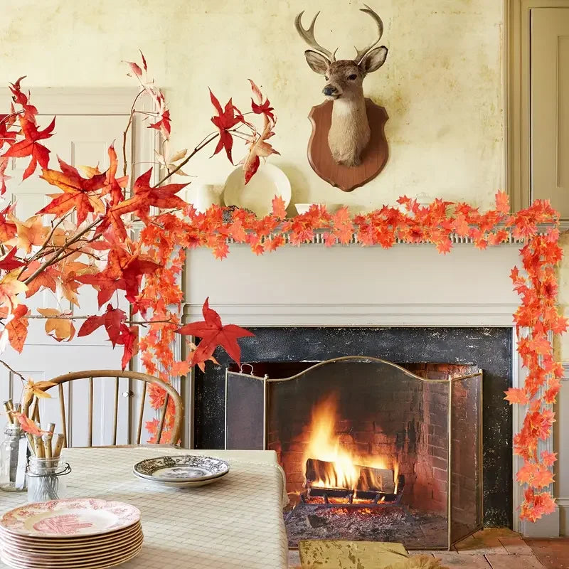 Artificial Fall Maple Leaf Garland Fake Plants Autumn Decor Leaves Vine for Thanksgiving Halloween Festivals Wedding Decora