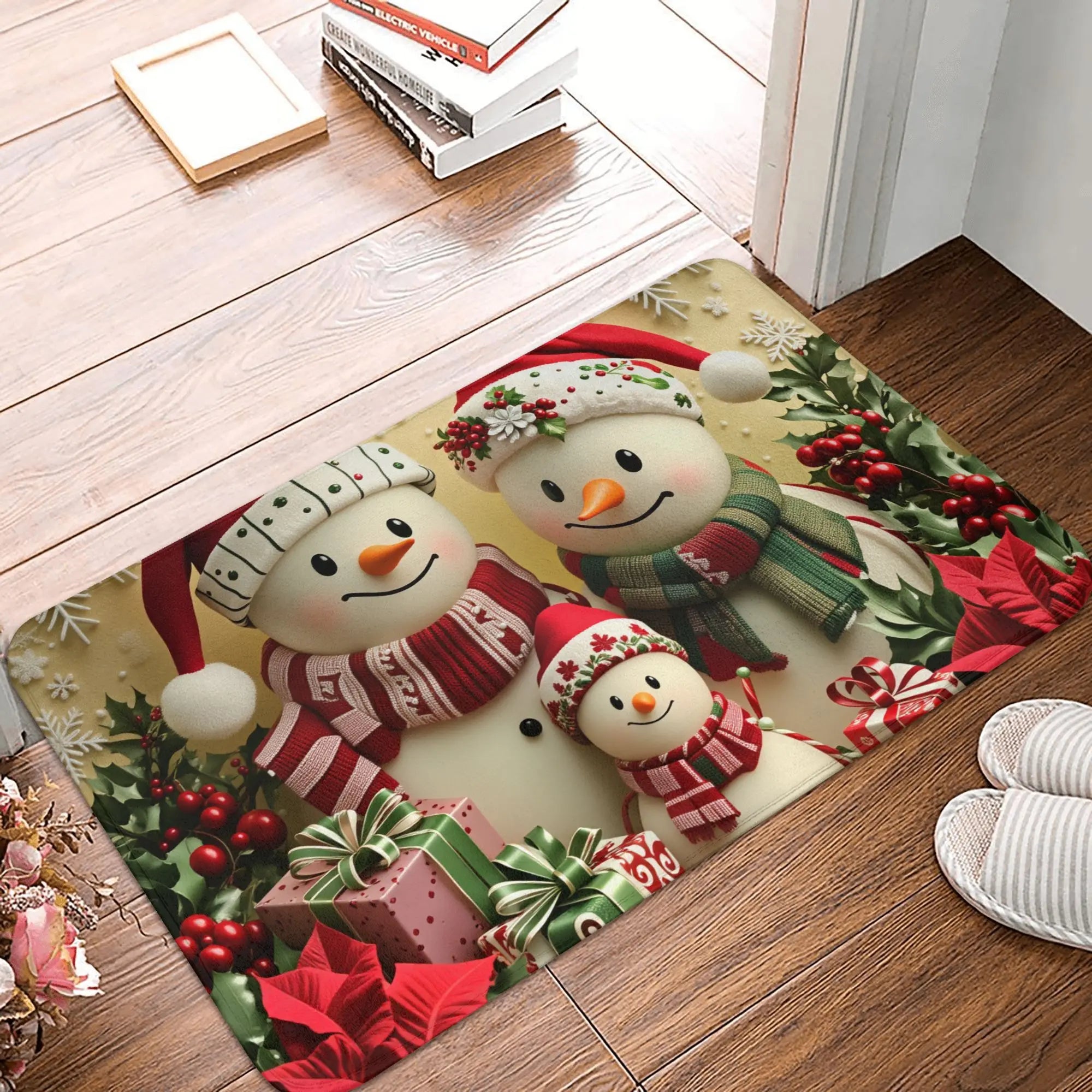 Snowman Pattern Merry Christmas Doormat Non-Slip Entrance Kitchen Bath Door Floor Mat  Toilet Carpet Rug