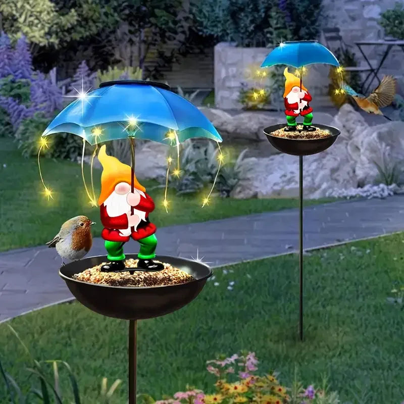 1/2PCS Elf Statue Solar Automatic Bird Feeder with Warm White Solar String Light Outdoor Garden Decor Bird Feeder for Patio Lawn