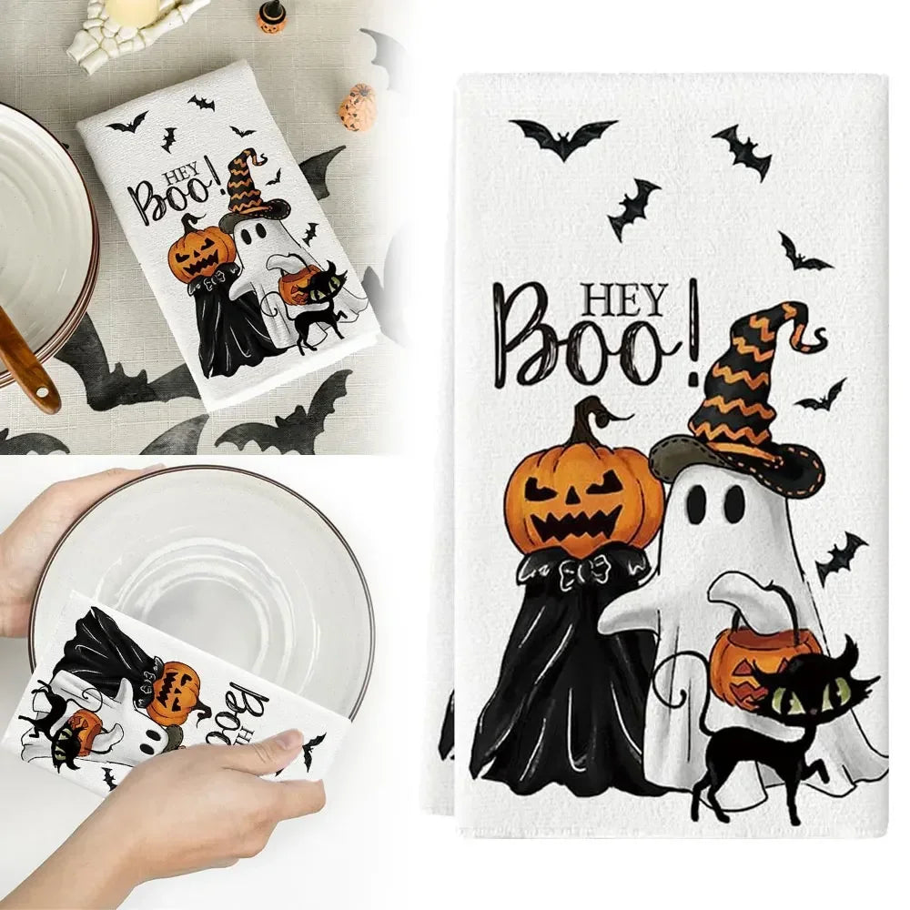 1pc Boo Halloween Kitchen Towels Dish Tea Towels Kitchen Decor Halloween Decoration Cotton Gift for Mom Women Kitchen Supplies