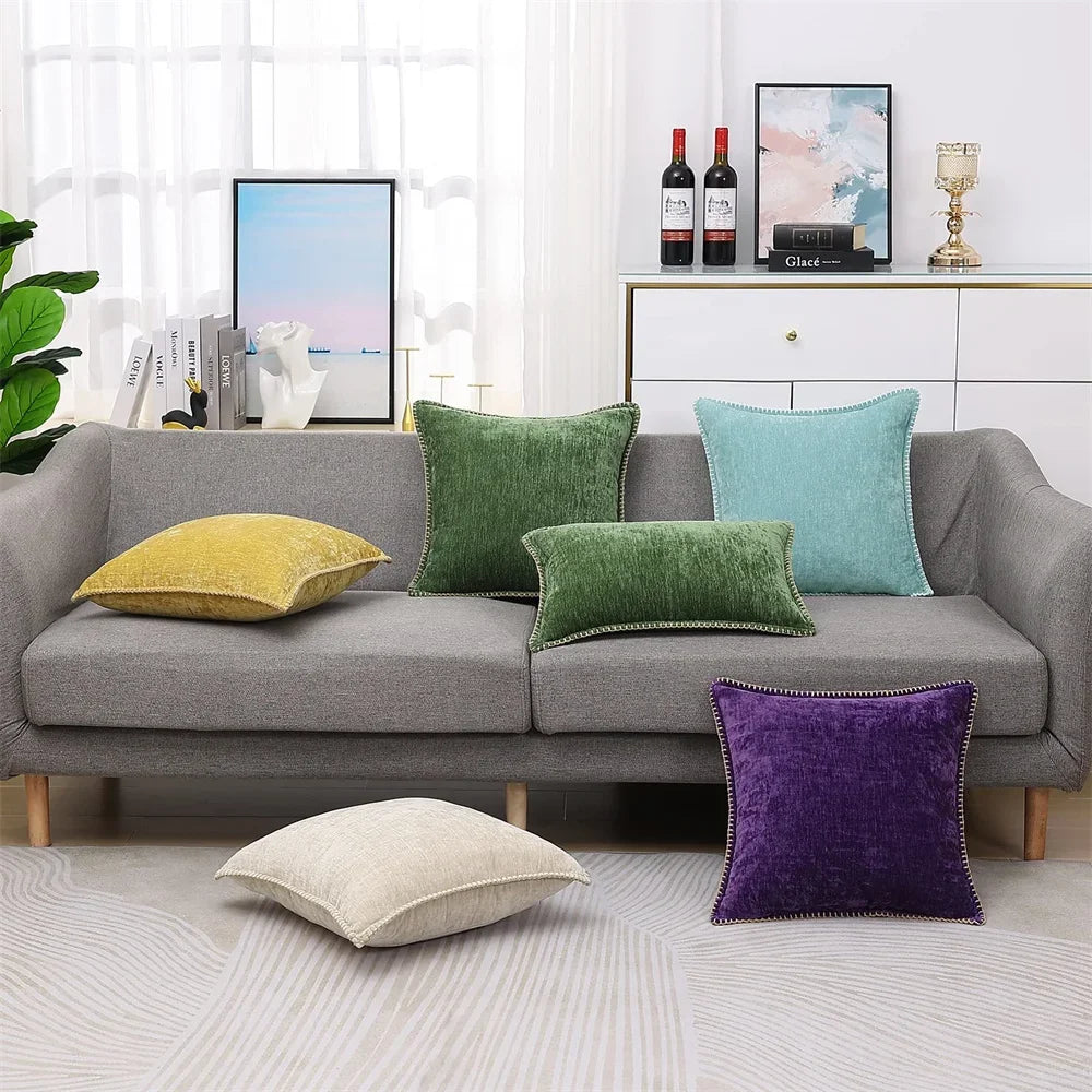 Blue Chenille Cushion Cover 45x45 Pillow Cover 30x50cm Sofa Decorative Throw Pillow Case Soft Luxury For Living Room Sofa Decor﻿
