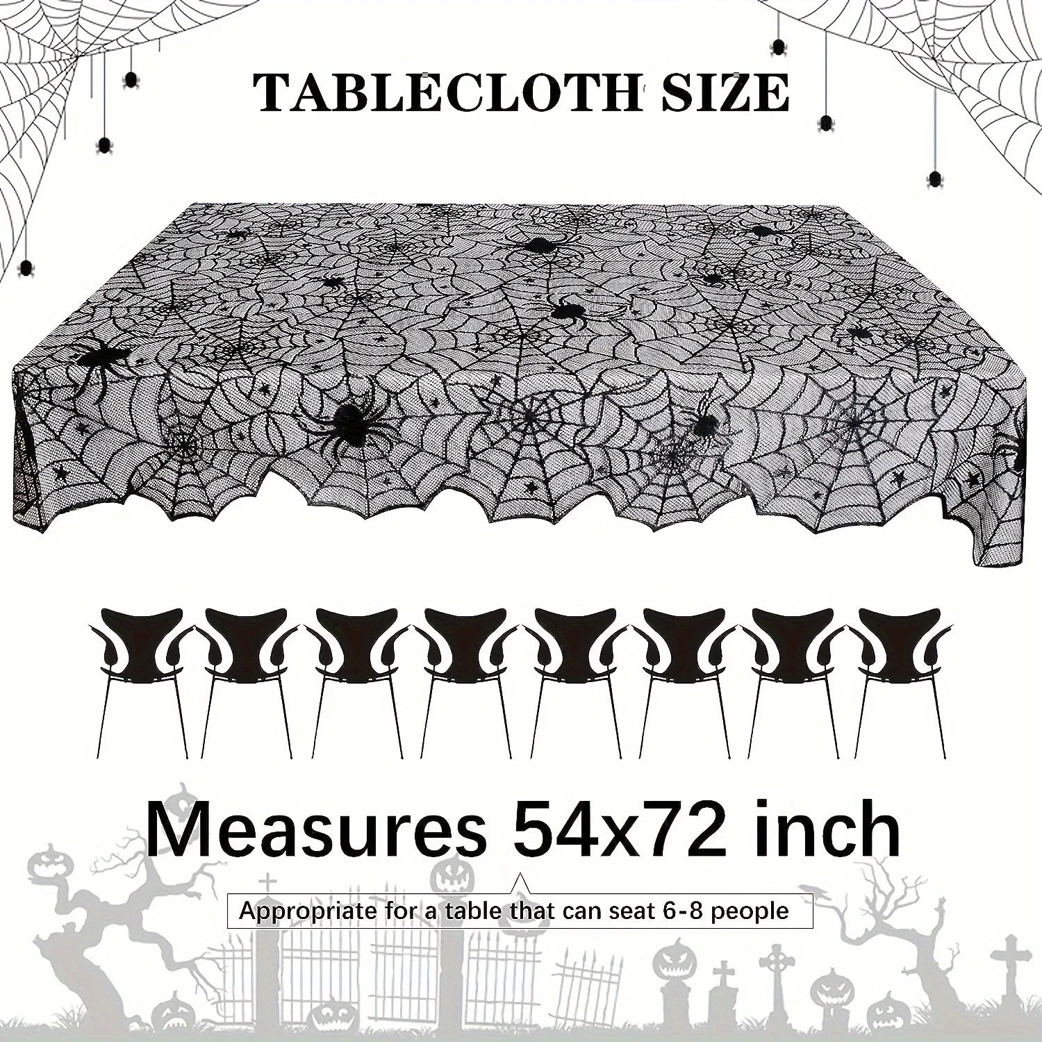 Black Lace Spider Web Tablecloth - Halloween Decoration,Suitable for Fireplace,Fireplace Rack,Kitchen,and Party Table Decoration