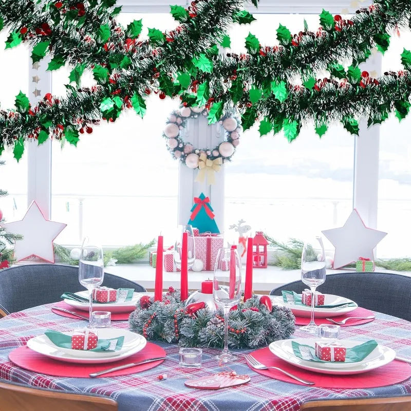 Christmas Tinsel Garland Shiny Metallic Tinsel Twist Garland Ornaments Long Glitter Christmas Tree Hanging Decor for Party Tree