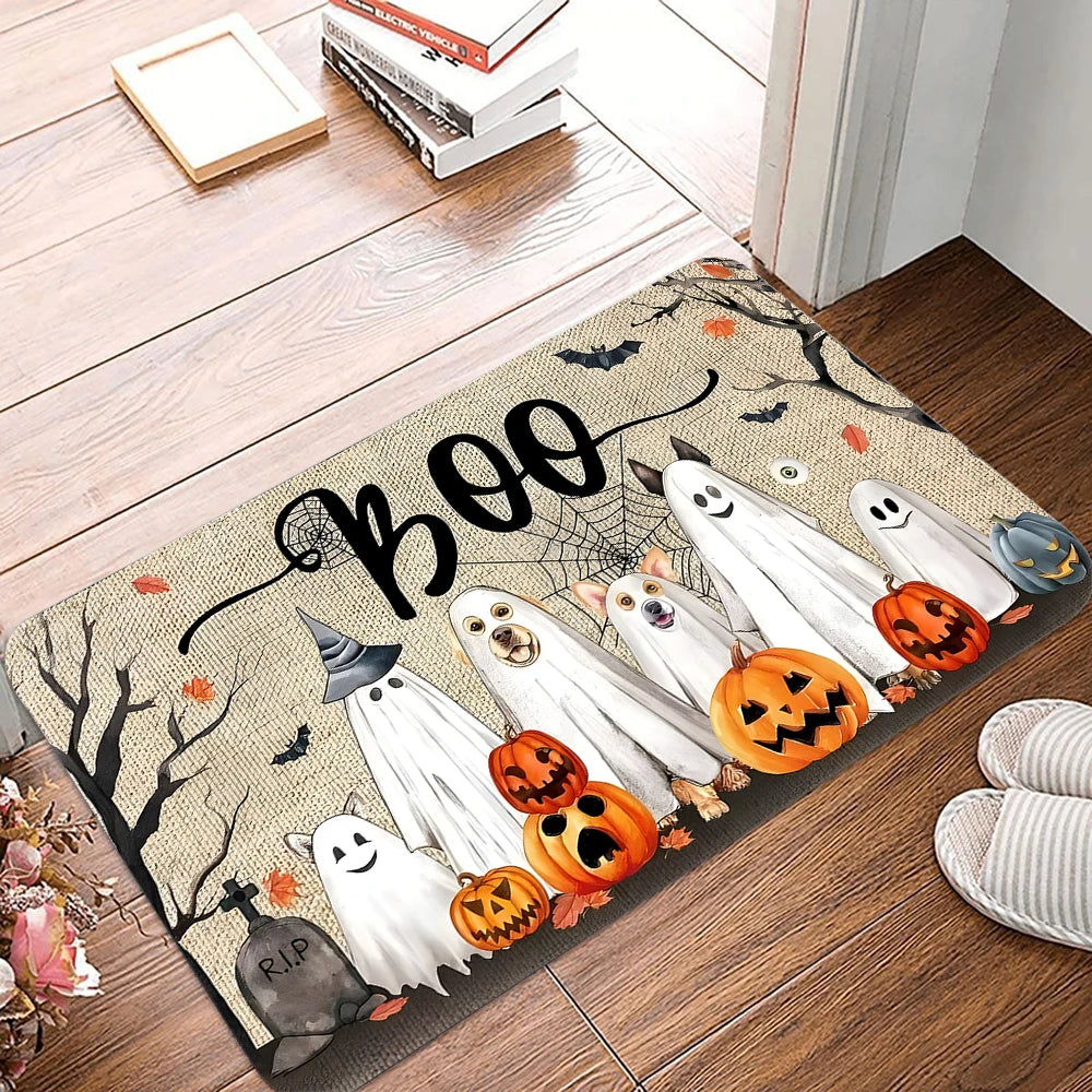 Halloween Ghost Pumpkin Printed Kitchen Carpet Living Room Dining Room Laundry Floor Mat Bath Balcony Hallway Non-slip Door Mat