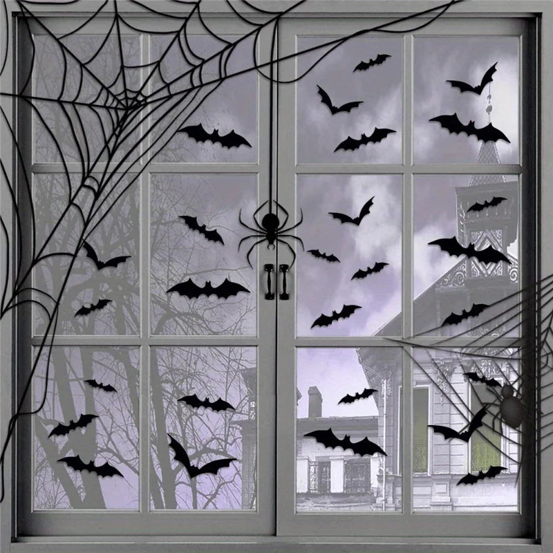 3D Black PVC Bats Wall Decals - Halloween Party Supplies Stick-on Scary Bat Stickers for Home and Bar Room Decor wall stickers