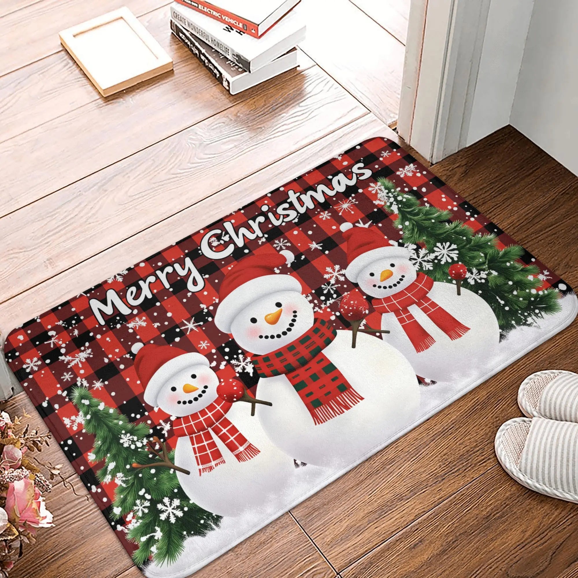 Snowman Pattern Merry Christmas Doormat Non-Slip Entrance Kitchen Bath Door Floor Mat  Toilet Carpet Rug