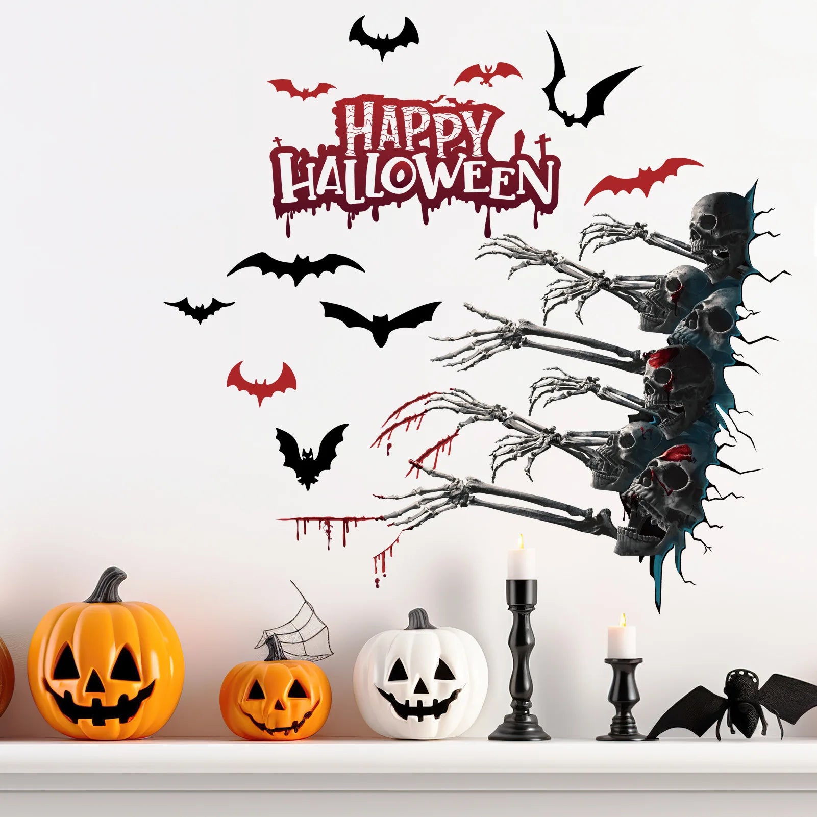 Halloween Wall Stickers Horror Thriller Broken Wall Zombie Theme Party Home Decoration Wall Stickers