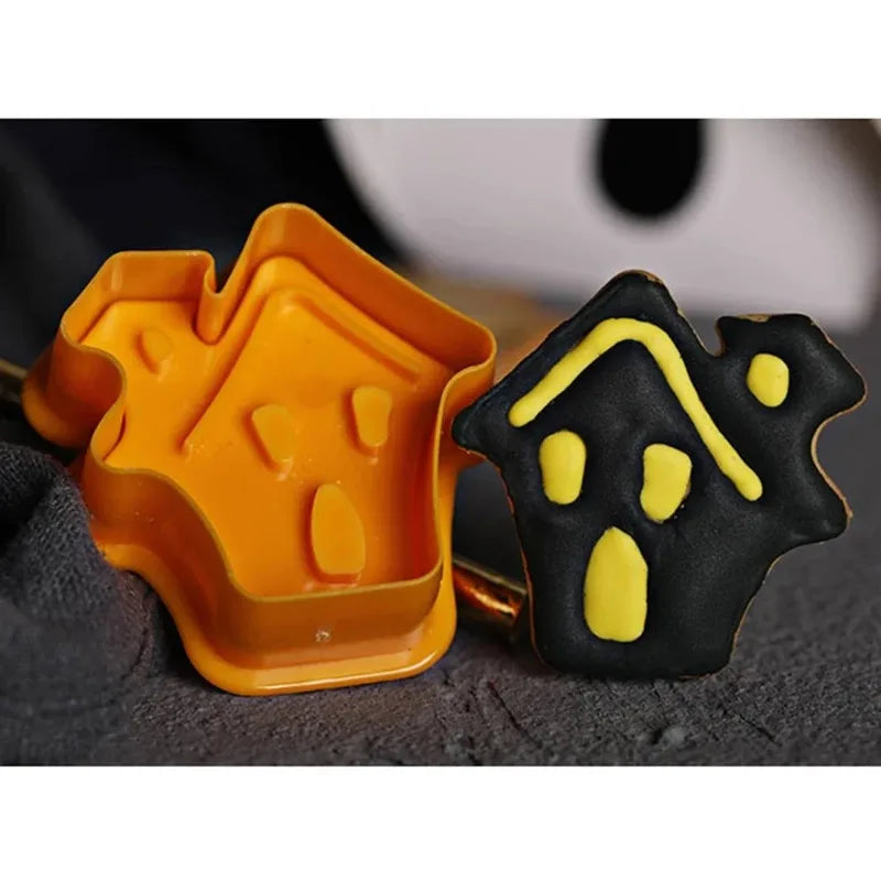 4pcs Halloween Pumpkin Ghost Theme Plastic Cookie Cutter Plunger Fondant Chocolate Mold Cake Decorating Tools