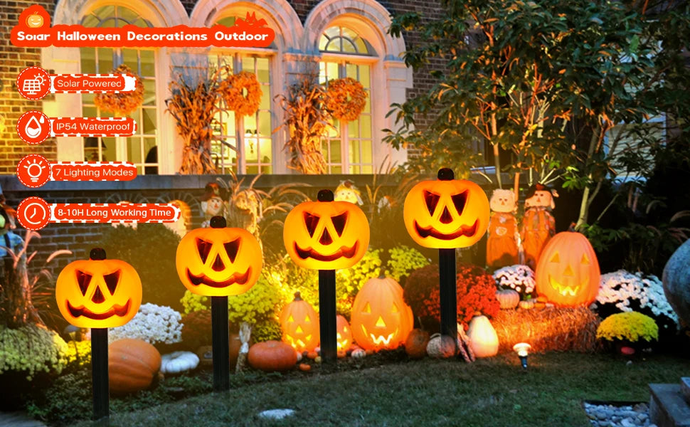 5PCS/Set Pumpkin,Ghost Solar Halloween Lights Outdoor Waterproof Pathway Light Garden Home Decoration Lamp Halloween Accessories