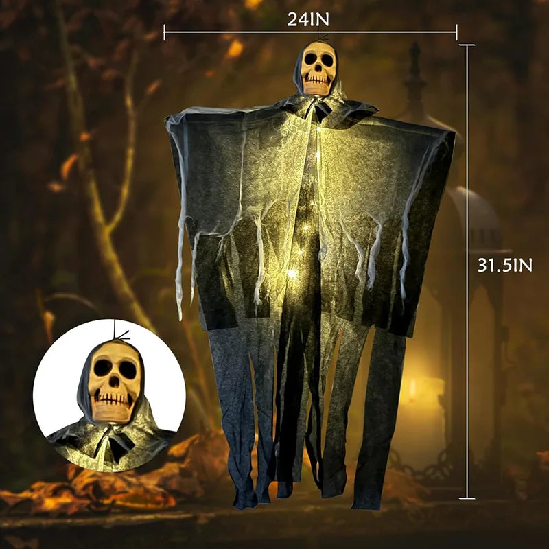 1pcs Halloween Glowing Skull Skeleton Gauze Hanging Ghost Home Outdoor Garden Decoration Halloween Party Horror Ghost Props 2025