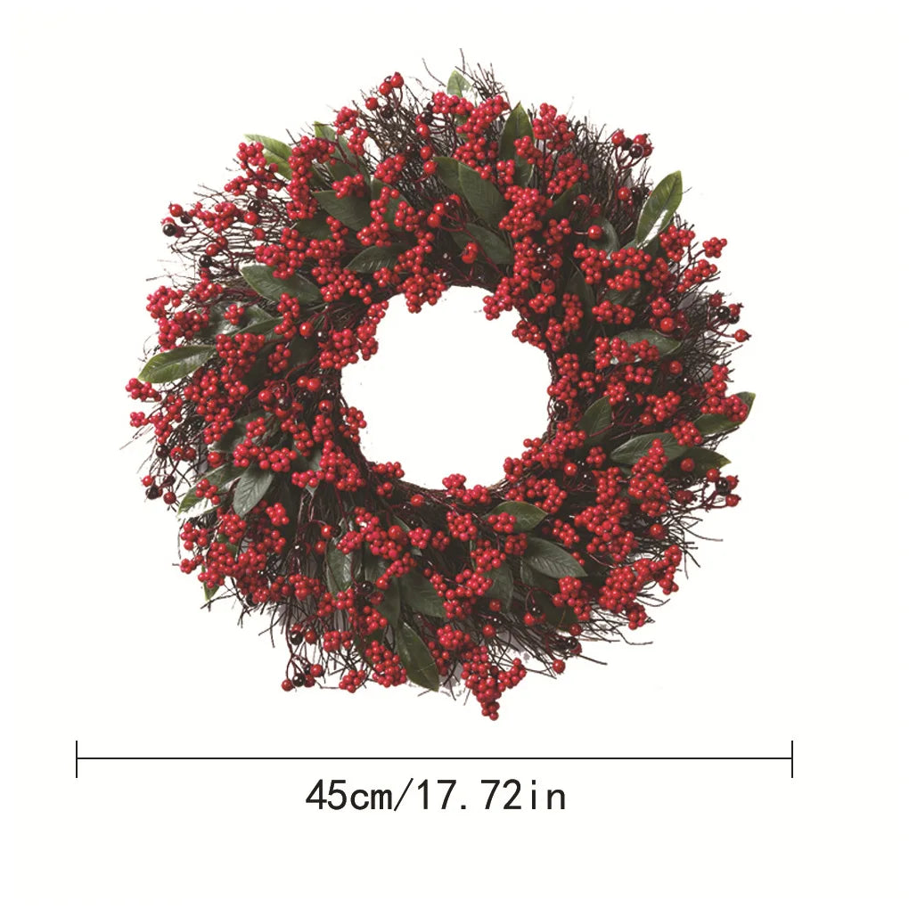 2025 New Christmas Decoration Wreaths for Front Door Handmade Cypress Leaf Red Berry Pine Wreath Xmas Home Wall Window Decor