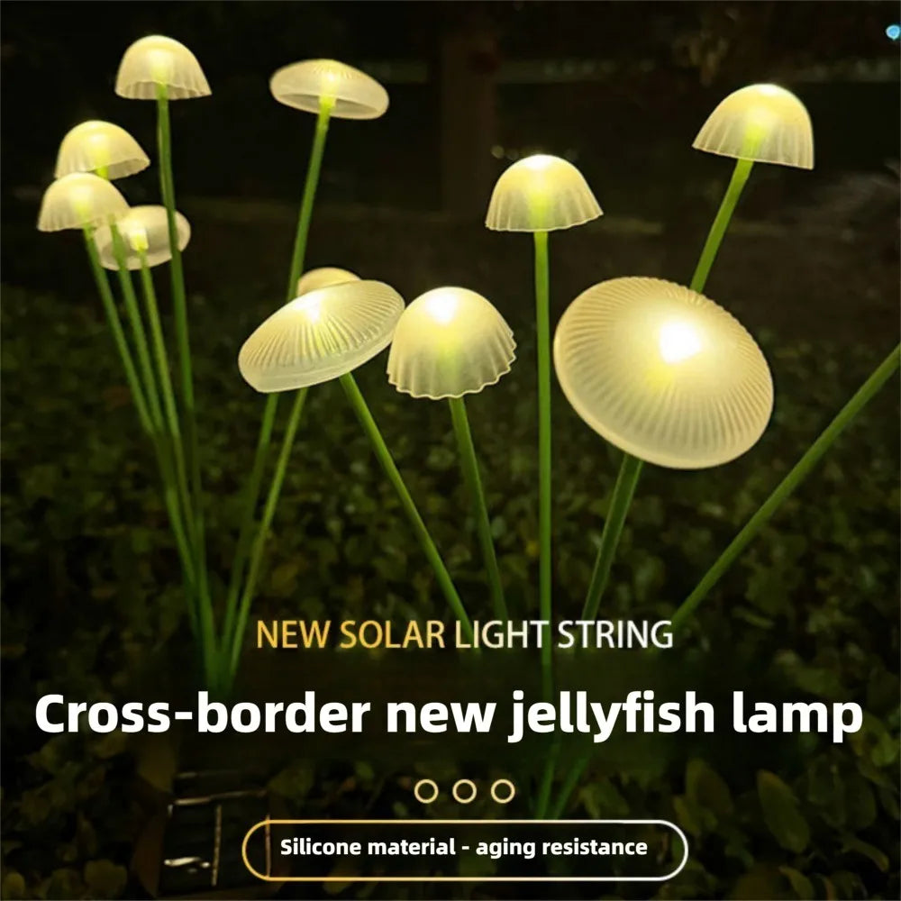 LED Solar Jellyfish Mushroom Fairy Light RGB Waterproof Energy-saving Solar Garden Lamp for Outdoor Lawns Courtyard Decor Light