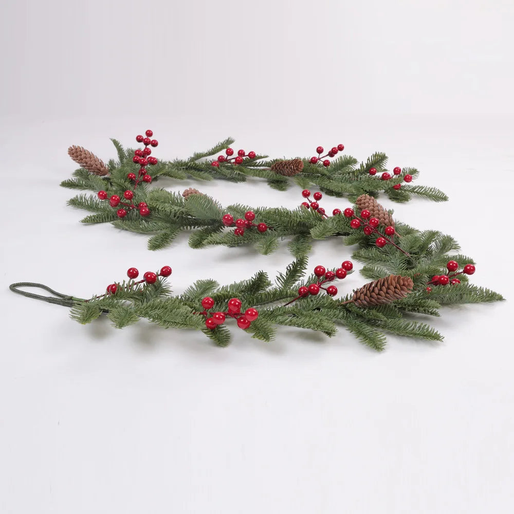YeeNanee Realistic Christmas Spruce Garlands with Pinecone Red Berry Greenery Pineneedle Vine for Home Fireplace Mantle Decor