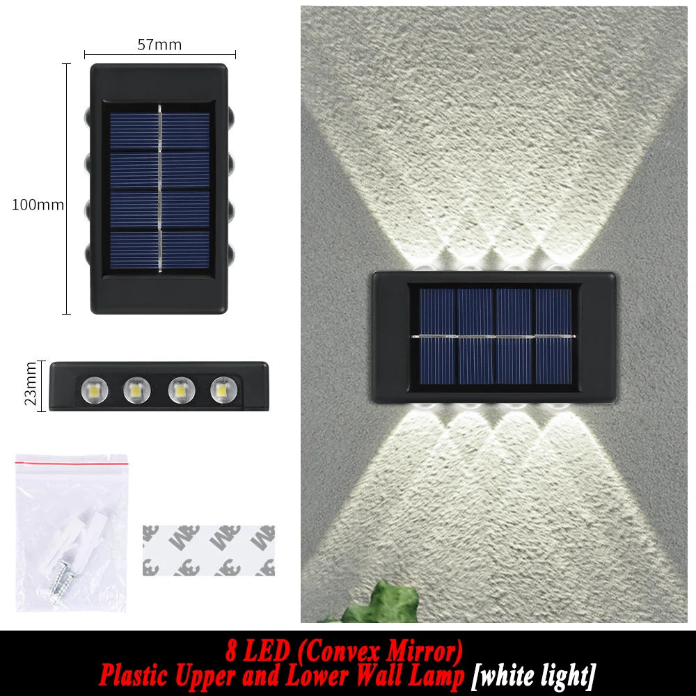 Solar Wall Lamp Outdoor 4/6/8/10/12/16LED Light Waterproof Up And Down Luminous Lighting Balcony Yard Garden Decoration Lights