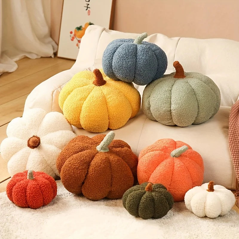 3D Fluffy Pumpkin Plush Pillow - Realistic Polyester Stuffed Animal with 6 Vibrant Colors for Halloween Home Decor