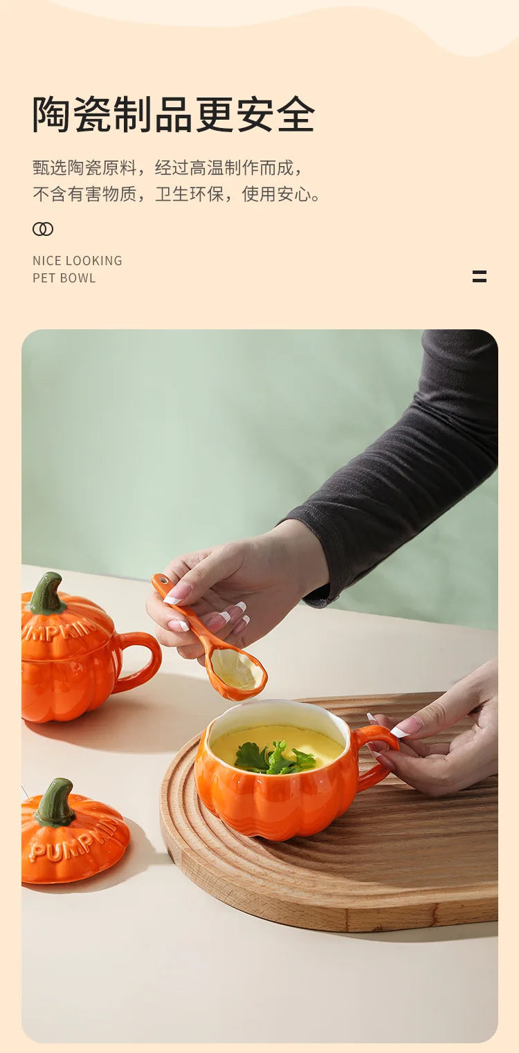 Pumpkin Mug Ceramic Cup with Spoon Halloween Creative with Handle Scalding-proof Cute Style Breakfast Milk Cups Coffee Mug
