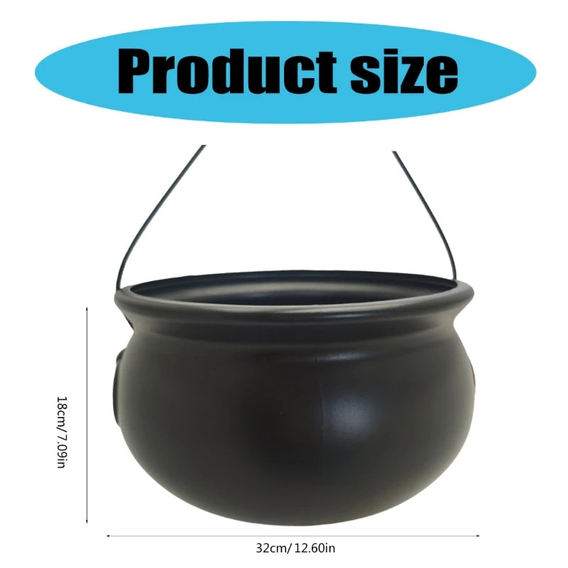 32cm Large 12Inch Black Cauldron Kettle Bucket Witches Sweets Candy Bowl for Halloween Trick or Treating Party Decoration