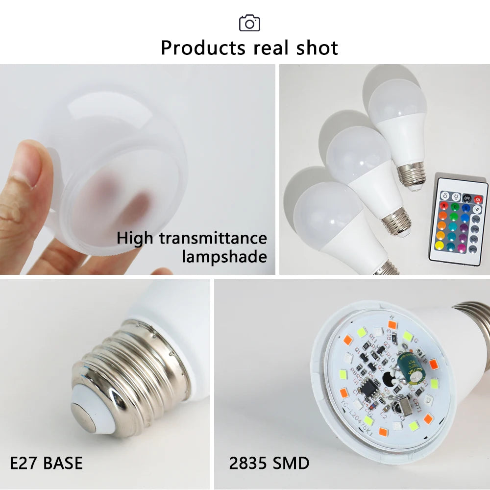 24 Key Remote Control Smart Lamp Atmosphere Light 16 Colors RGB Bulb LED Multicolor Bulb E27 220V Household Lighting Dimmable