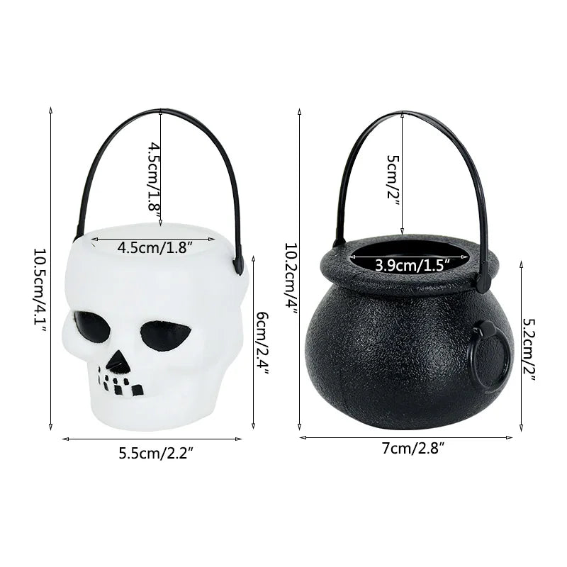 6pcs Halloween Witch Cauldron Candy Jar Trick Or Treat Skull Wizard Pot Cookies Gift Buckets For Kids Halloween Party Home Decor