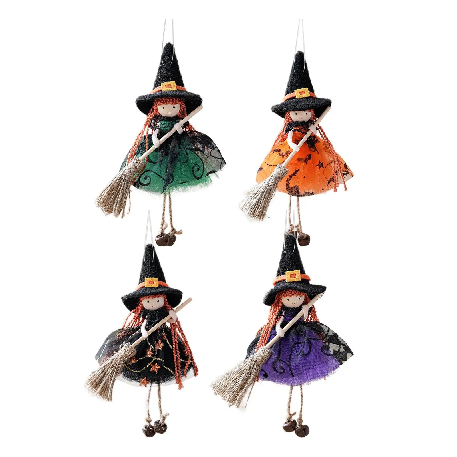 Kitchen Witch Halloween Witch Doll Hangable Decoration with Broom Collectible Figurine Ornament Hangable for Kitchen Haunted