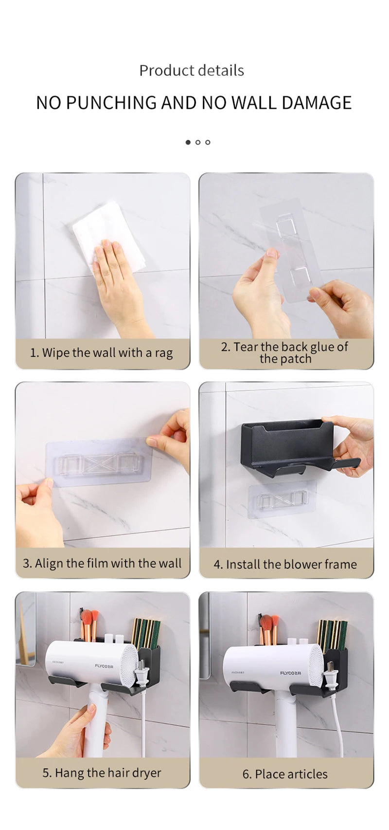 Bathroom Shelf Dryer Cradle Wall Shelves Hair Dryer Holder Shower Hairdryer Organizer Box Toilet Blower Holder Shelf Bathroom