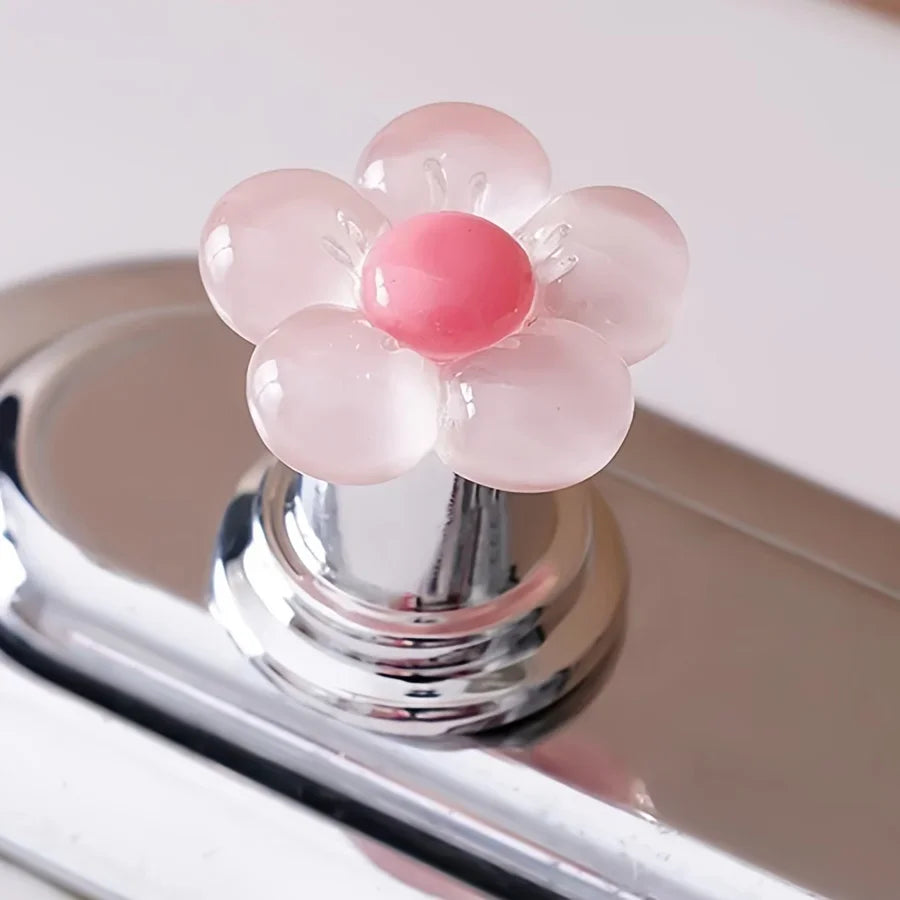 Essential Floral Toilet Flush Handle for Bathroom - Fashionable Bathroom Accessory, Long Nail Design, Easy to Press