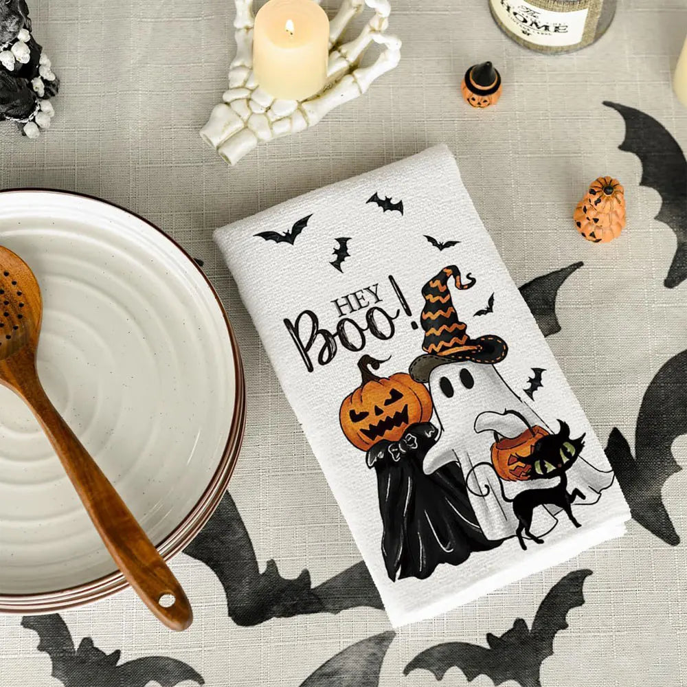 1pc Boo Halloween Kitchen Towels Dish Tea Towels Kitchen Decor Halloween Decoration Cotton Gift for Mom Women Kitchen Supplies