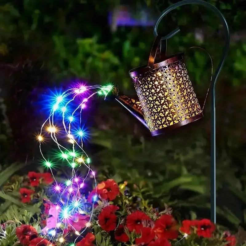 Large Retro Metal Lantern Solar Watering Can Light Outdoor Waterproof Shower Lights Hanging Star LED Fairy for Garden Decoration